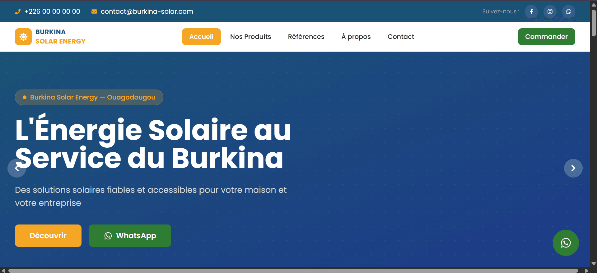 Burkina Solar Energy — Plateforme web full-stack
